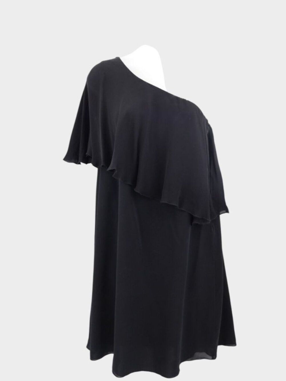 Alice + Olivia Black Francie Chiffon One-Shoulder Ruffle Silk Mini Dress Size XS